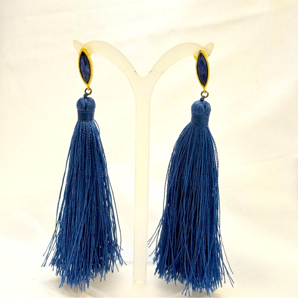 Gorjana Cobalt Blue Tassel Gold Tone Earrings - Picture 1 of 5